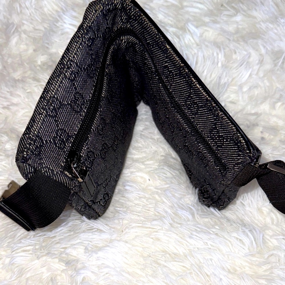 GUCCI Black and Charcoal Gray Monogram Belt Bag - Picture 11 of 12